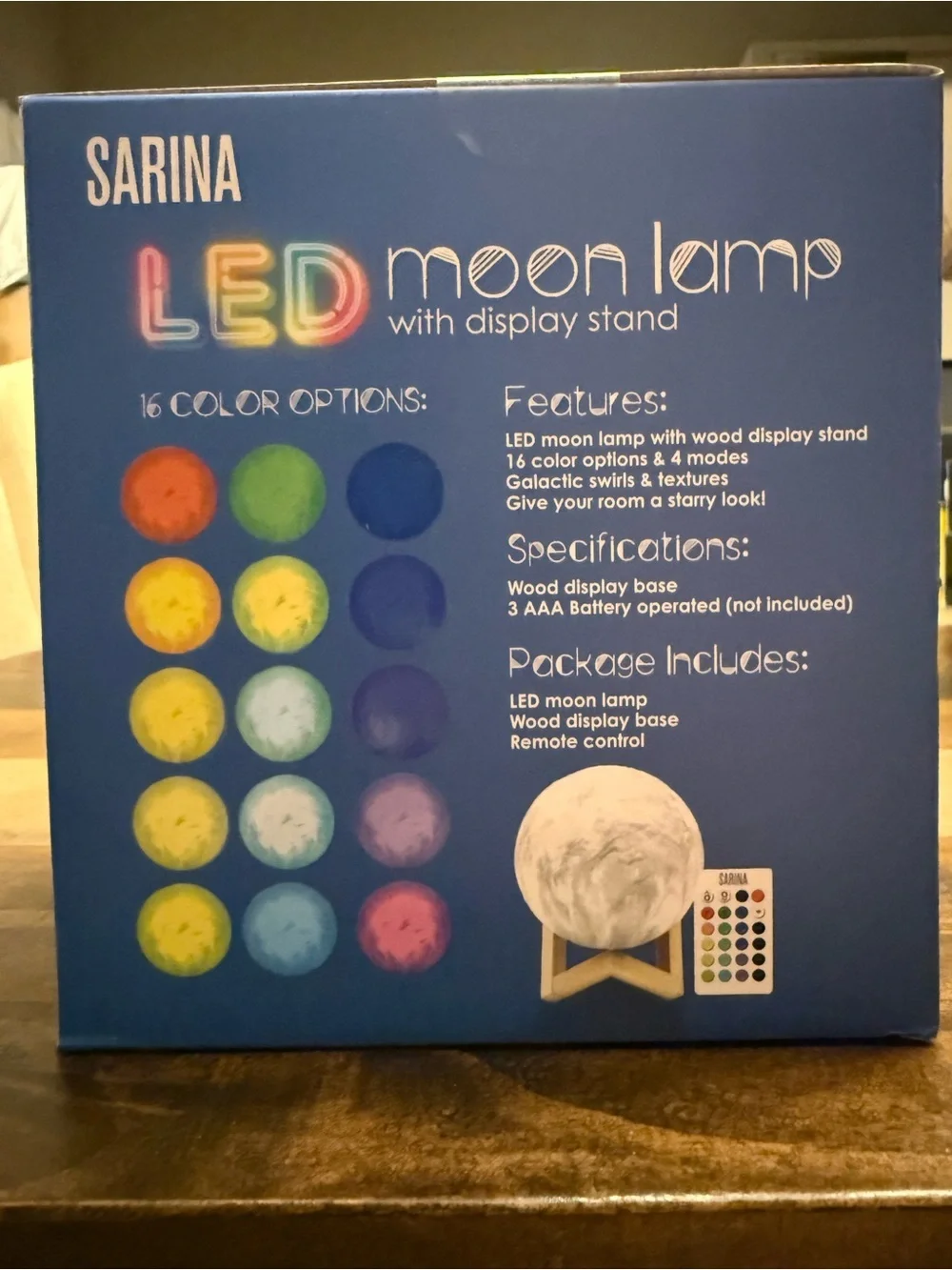 Sarina LED Moon Lamp, 16-Color Changing Multicolor, Remote, Stand, Battery